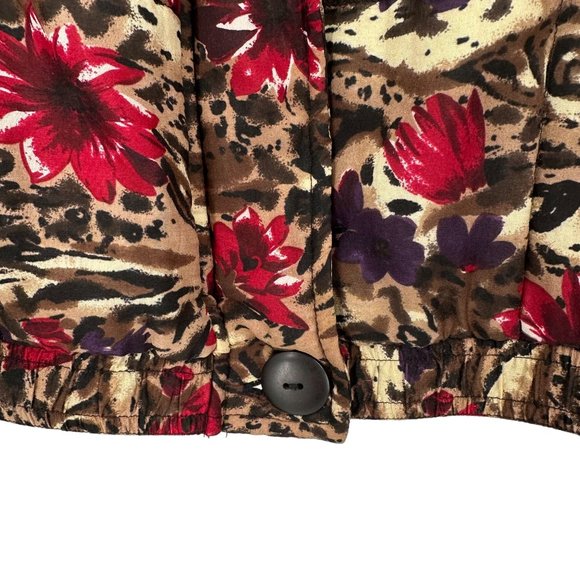 Anna And Frank Womens 100% Silk Quilted Brown Floral Zip Front Bomber Jacket L - Picture 5 of 13